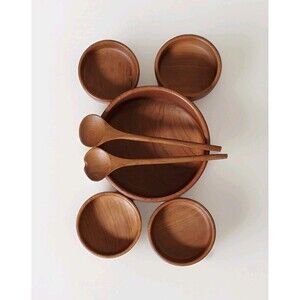 Winsome Genuine Teak Wood Salad Bowl Set With Serving Utensil - 7 Pieces